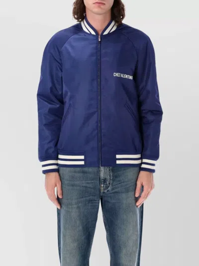 Valentino Quilted Nylon Bomber Jacket In Blue