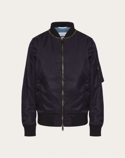 Valentino Rockstud Bomber Jacket In Navy