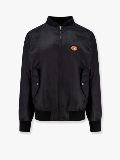 VALENTINO NYLON BOMBER WITH LEATHER PATCH AND VLOGO DETAIL