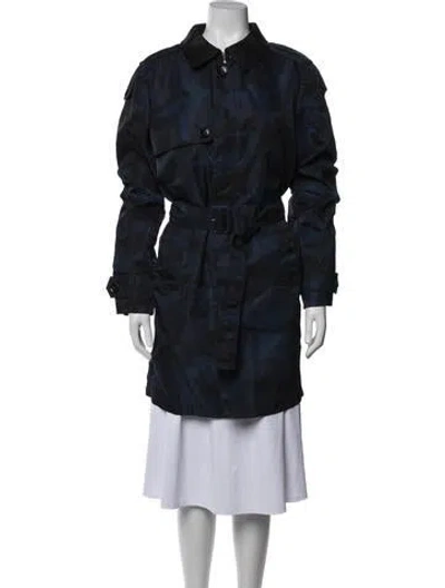 Pre-owned Valentino Nylon Camouflage Print Trench Coat In Blue