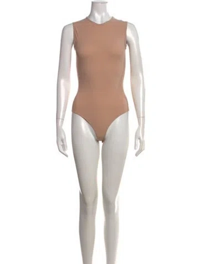 Pre-owned Valentino Nylon Crew Neck Bodysuit In Neutrals