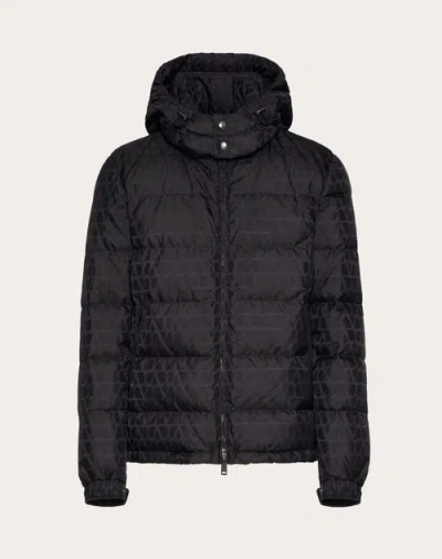Valentino Nylon Down Jacket With Toile Iconographe Pattern In Bleu Marine