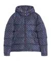 Valentino Nylon Hooded Down Jacket With Cherryfic Print In Blue