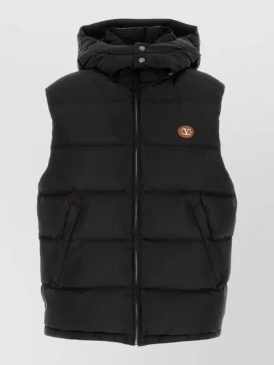 Valentino Nylon Hooded Vest Sleeveless Design In Black
