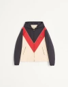 Valentino Logo Windbreaker With Hood And Pockets In Navy/red/blue
