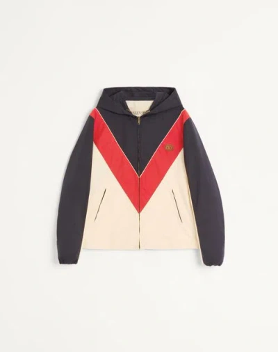 VALENTINO VALENTINO NYLON HOODED WINDBREAKER WITH VLOGO PATCH