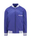 Valentino Blue Bomber Jacket In Printed Polyamide With Zip And High Collar In Blue