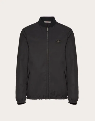 Valentino Nylon Jacket With Leather Patch And Vlogo Signature In Black