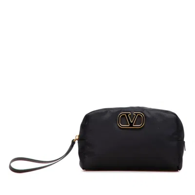 Pre-owned Valentino Garavani Nylon Leather Pouch () In Black