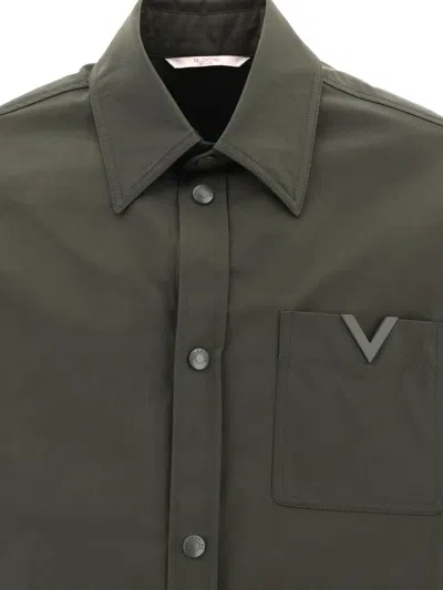 Valentino Nylon Overshirt With Rubberised V Detail In Green