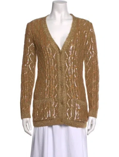 Pre-owned Valentino Nylon Patterned Sweater W/ Tags In Gold/metallic