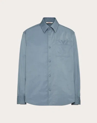 Valentino Nylon Shirt Jacket With Rubberised V Detail In Stone