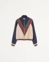 Valentino Garavani Zip-up Sweatshirt With Vlogo Patch In Blue/hazelnut/butter