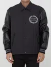 Valentino Track Jacket With Leather Sleeves And Patches In Black