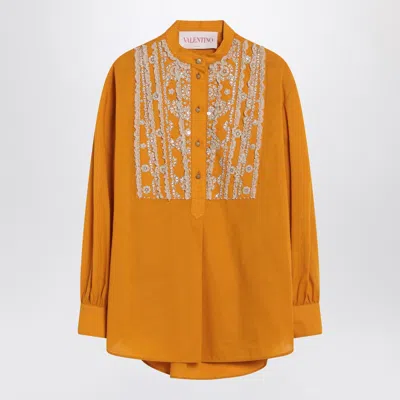 Valentino Ochre Yellow Shirt With Beads And Lace In Orange