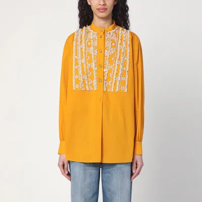 Valentino Ochre Yellow Shirt With Beads And Lace