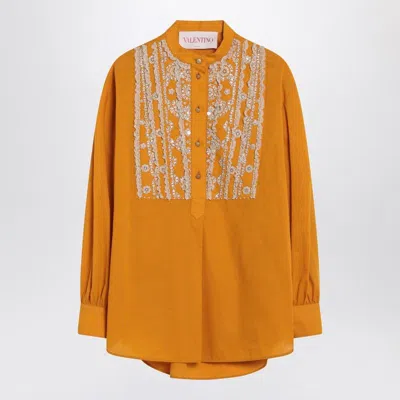 Valentino Ochre Yellow Shirt With Beads And Lace In Orange