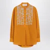 Valentino Ochre Yellow Shirt With Beads And Lace In Orange