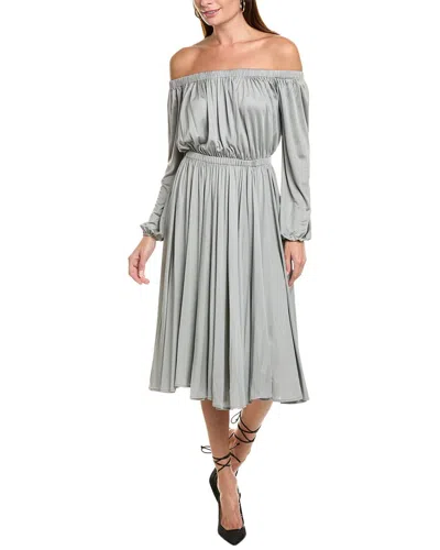 Valentino Off-shoulder Silk Midi Dress In Grey