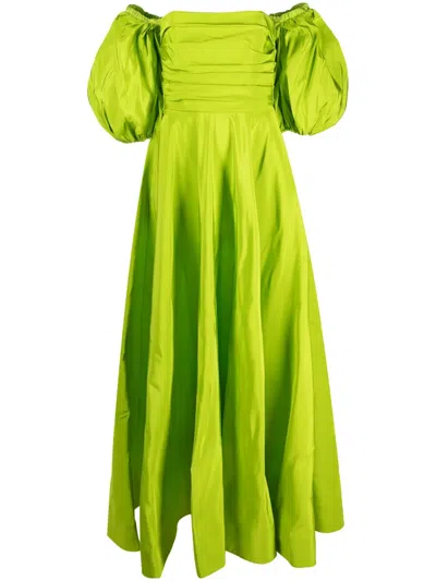 Valentino Off-shoulder Floor-lentgh Dress In Lime