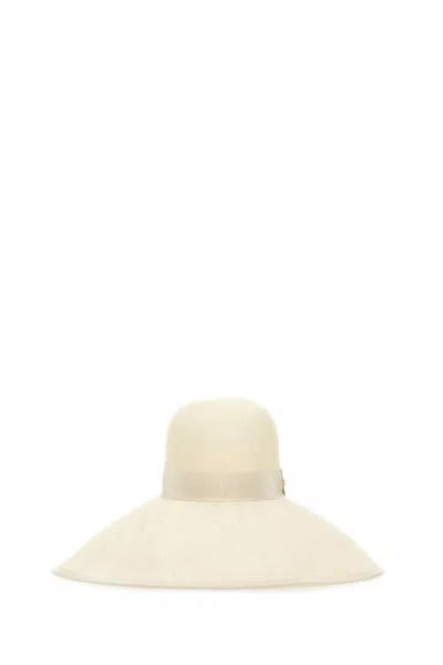 VALENTINO GARAVANI OFF WHITE ABACA VLOGO SIGNATURE HAT
