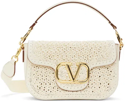 Valentino Garavani Leather Alltime Shoulder Bag In Ivory