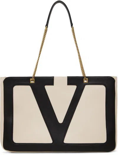 Valentino Garavani Large Leather Viva Superstar Tote Bag In Cream
