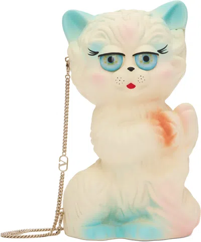 Valentino Garavani Off-white & Blue 'le Chat De La Maison Miniaudiere' Bag