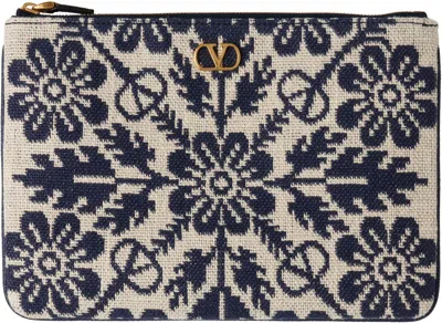 Valentino Garavani Off-white & Navy Vlogo Signature Pouch