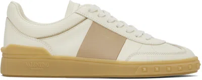VALENTINO GARAVANI OFF-WHITE & PINK UPVILLAGE CALFSKIN SNEAKERS