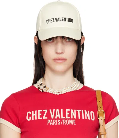 VALENTINO GARAVANI OFF-WHITE 'CHEZ VALENTINO' COTTON BASEBALL CAP