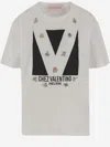 Valentino Womens Brand-print Rhinestone-embellishment Cotton-jersey T-shirt Avorio Nero In Off White