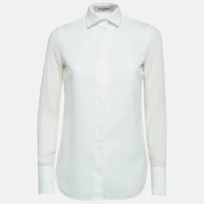 Pre-owned Valentino Off-white Cotton And Silk Long Sleeve Semi Sheer Shirt S