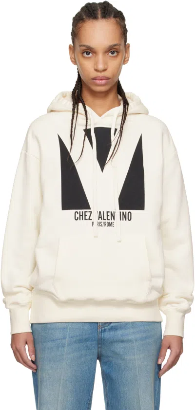 VALENTINO OFF-WHITE COTTON 'CHEZ VALENTINO' PRINT HOODIE