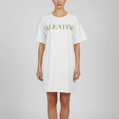 Pre-owned Valentino Off White Gradient Sequin Logo Jersey Mini Dress L