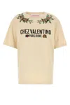 Valentino Cotton Crew Neck T-shirt With Embroidered Detail In Brown