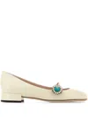 Valentino Embellished Square Toe Ballet Flats With Low Block Heel In Neutral