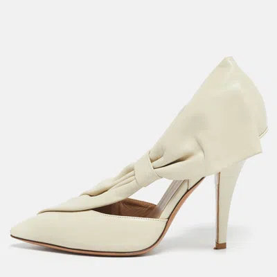 Pre-owned Valentino Garavani Off White Leather Bow D'orsay Pumps Size 37