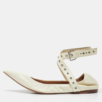 Pre-owned Valentino Garavani Off White Leather Love Latch Ankle Wrap Ballet Flats Size 38.5