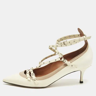 Pre-owned Valentino Garavani Off White Leather Love Latch Pumps Size 39