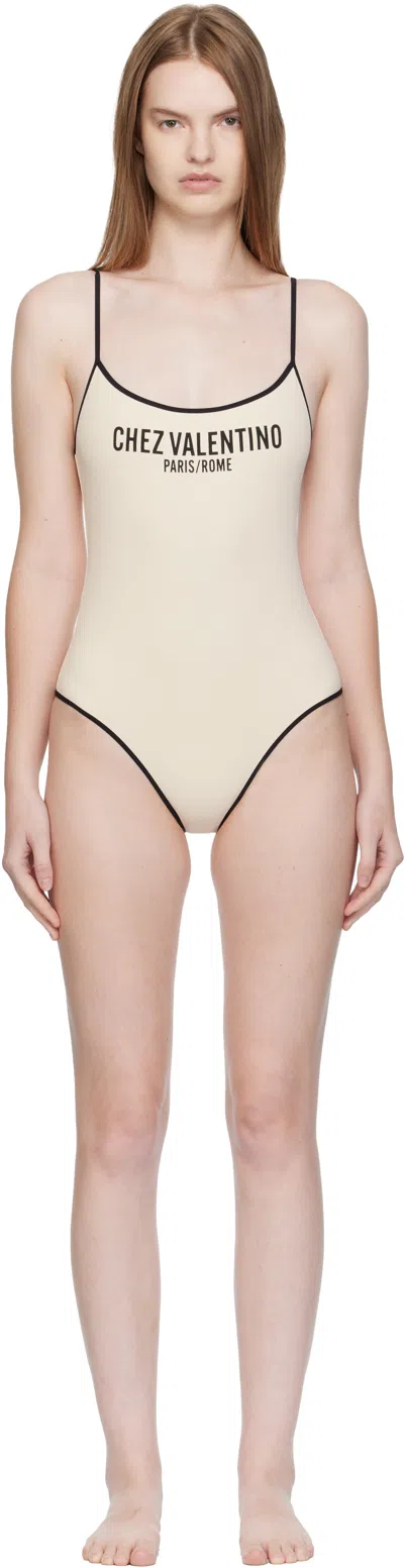 VALENTINO OFF-WHITE LYCRA PIQUÉ SWIMSUIT