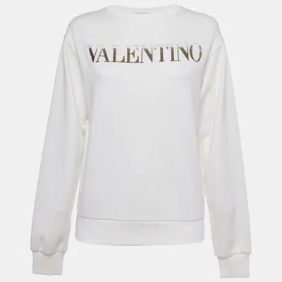 Pre-owned Valentino Off White Sequin Logo Cotton Sweatshirt M