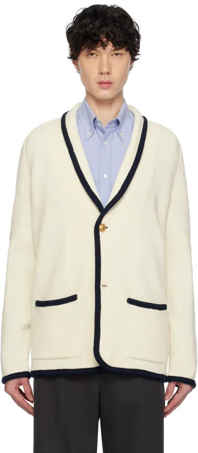 VALENTINO OFF-WHITE SINGLE-BREASTED WOOL & COTTON CARDIGAN