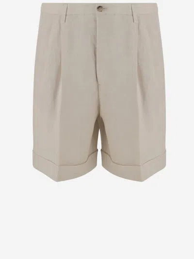 Valentino Off-white Solid Linen Shorts In Ivory