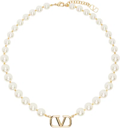 Valentino Garavani Off-white Vlogo Signature Necklace In Gold