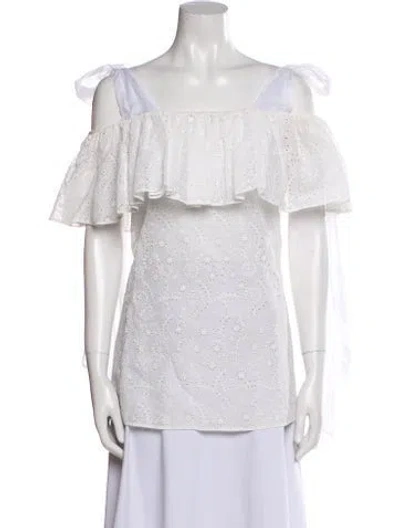Pre-owned Valentino Off-the-shoulder Short Sleeve Blouse In White