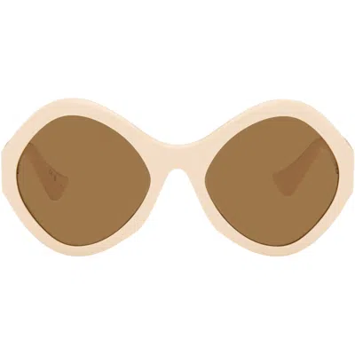 Valentino Off-white Round Acetate Sunglasses In Gold
