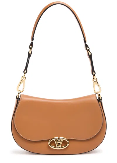 Valentino Garavani Valentino Ohval Medium Leather Shoulder Bag In Tan