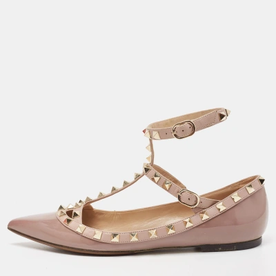 Pre-owned Valentino Garavani Old Rose Patent And Leather Rockstud Ballet Flats Size 38 In Pink