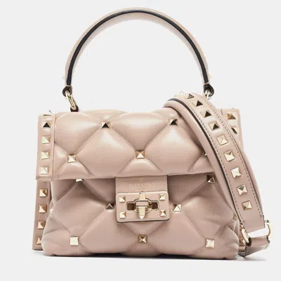 Pre-owned Valentino Garavani Old Rose Quilted Leather Mini Candystud Top Handle Bag In Pink